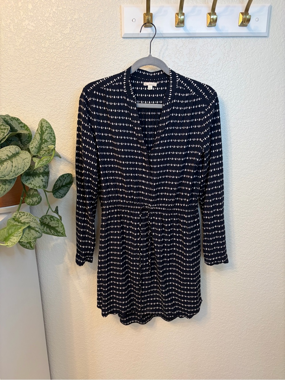 GAP Navy and White Long-Sleeve Patterned Dress